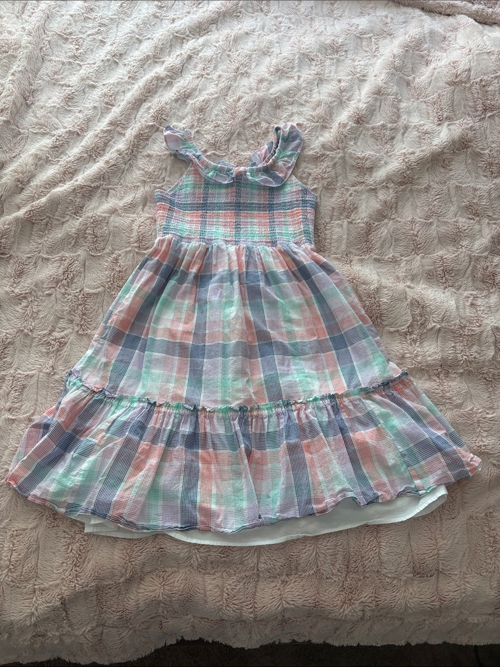 Crewcurs Pastel Plaid Ruffle-Trim Dress NWOT